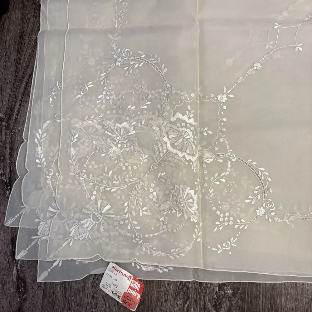 Fortunoff Embroidered Sheer Organza Tablecloth Ivory Granny Traditional 72x90